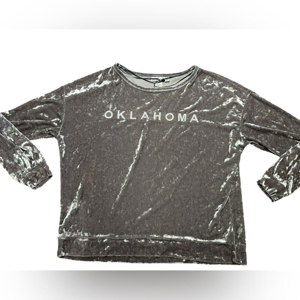 Livy LU Oklahoma Gray Crushed Velvet Womens Size Small Oversized Long Sleeve Top
